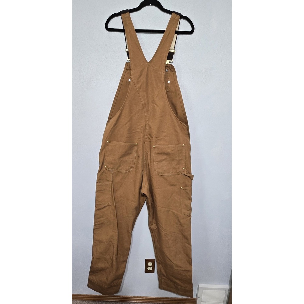 Carhartt Bib Overalls Brown Canvas RN14806 Workwear Duck Chore Men 34x32 STAINED - Picture 14 of 15